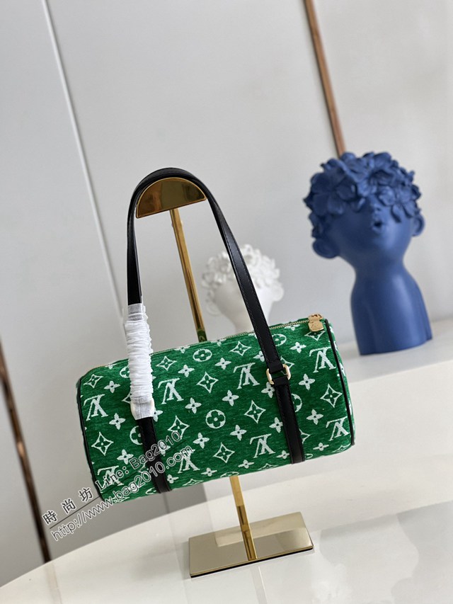 LV專櫃2023新款Nicolas Ghesquière手袋 M46206綠 路易威登Monogram提花絨布圓筒包 dn1112